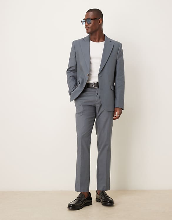 asos ASOS DESIGN linen blend slim suit in blue