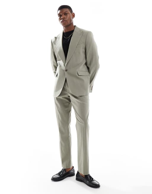 Asos ASOS DESIGN Linen Blend Slim Suit In Khaki