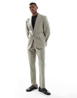 Asos ASOS DESIGN Linen Blend Slim Suit In Khaki