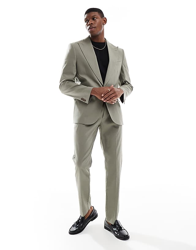 asos ASOS DESIGN linen blend slim suit in khaki