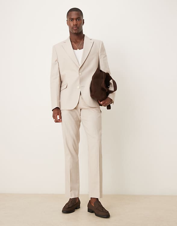 Asos ASOS DESIGN Linen Blend Slim Suit In Stone