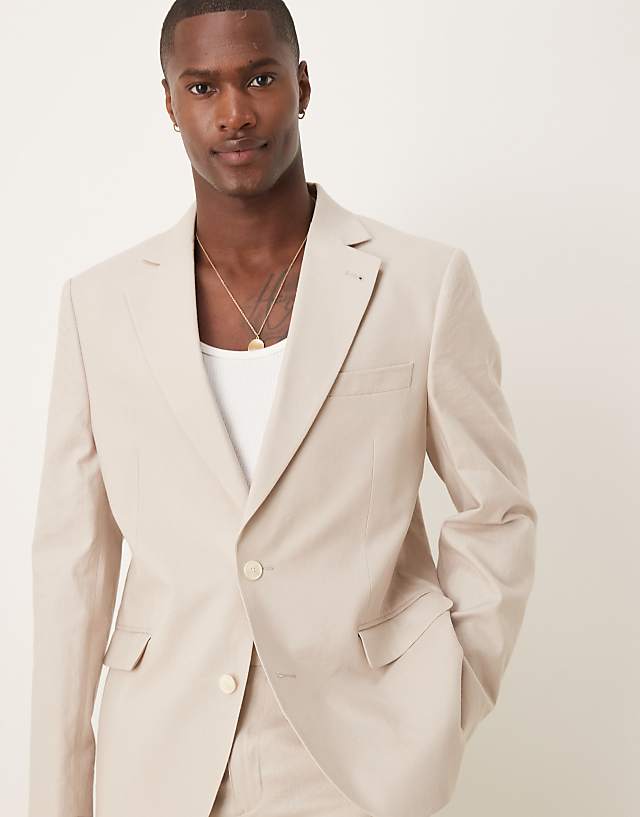 Asos ASOS DESIGN Linen Blend Slim Suit In Stone