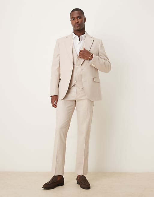 asos ASOS DESIGN linen blend slim suit in stone