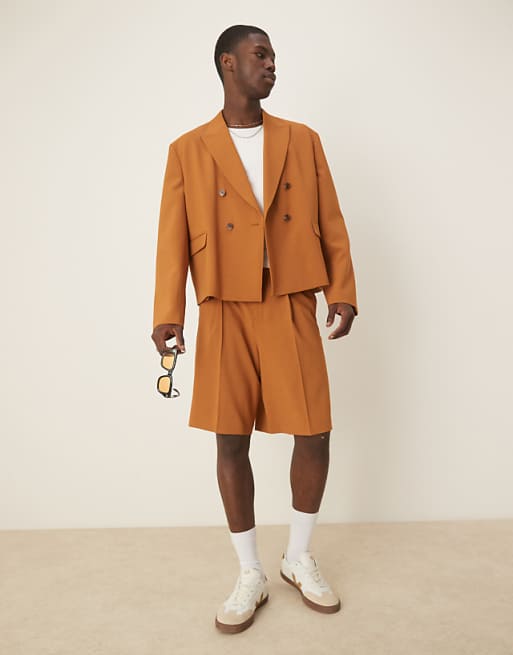 asos ASOS DESIGN linen look boxy suit in rust