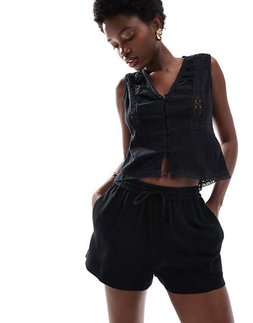 Asos ASOS DESIGN Linen Look Co-ord Short In Black