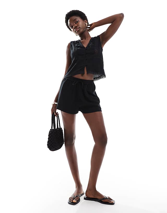 asos ASOS DESIGN linen look co-ord short in black