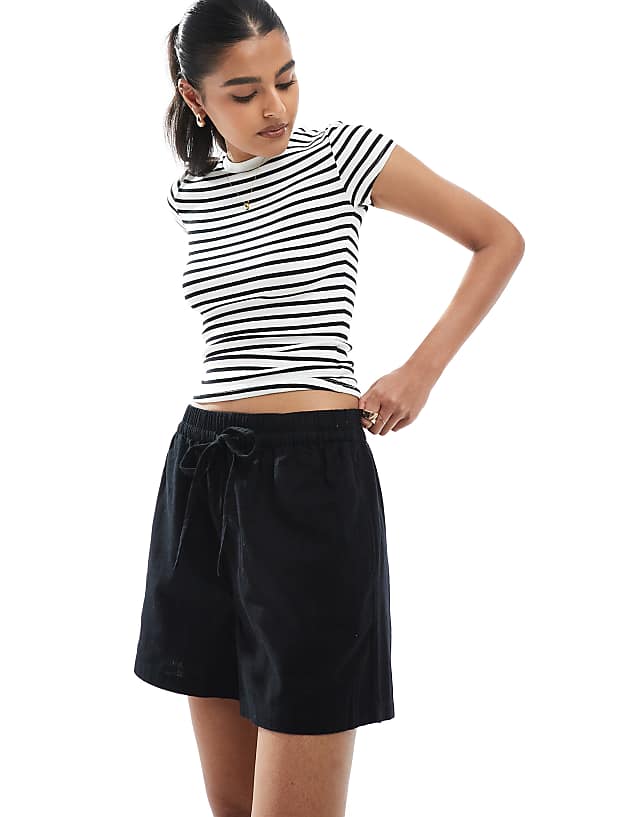 asos ASOS DESIGN linen look pull on short in black