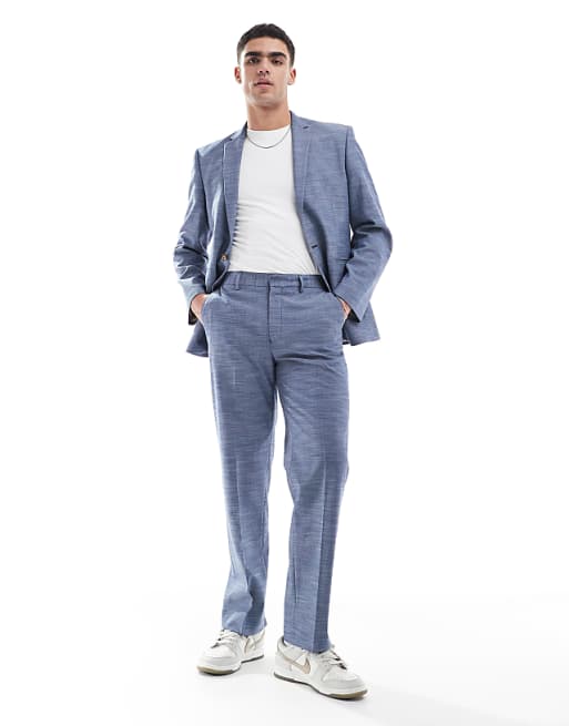 asos ASOS DESIGN linen look slim suit in blue
