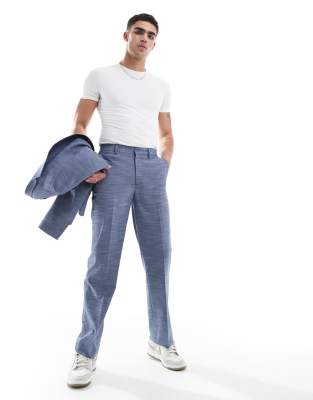 Asos ASOS DESIGN Linen Look Slim Suit In Blue