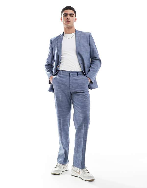 asos ASOS DESIGN linen look slim suit in blue