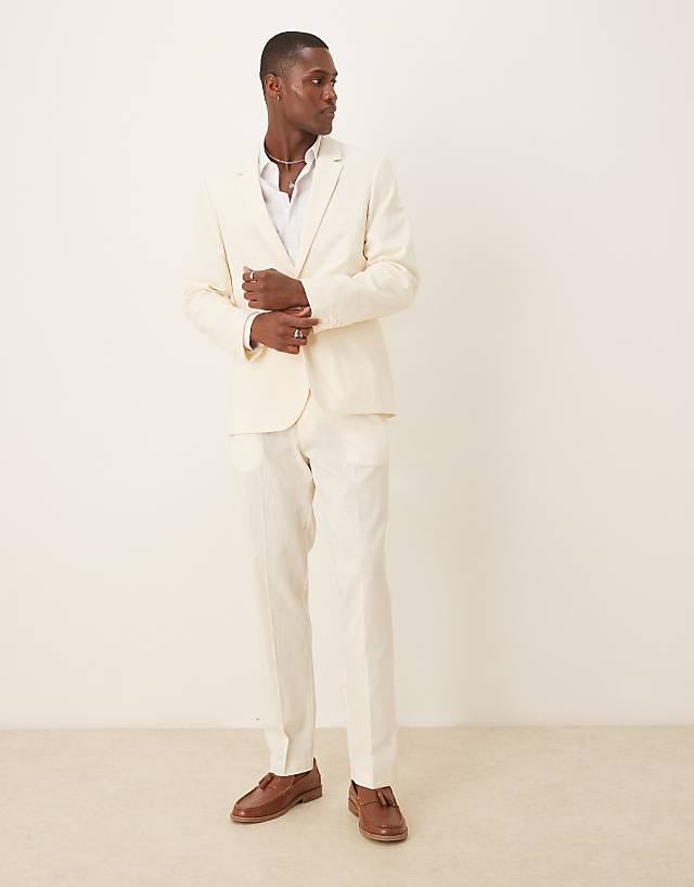 asos ASOS DESIGN linen look slim suit in ecru