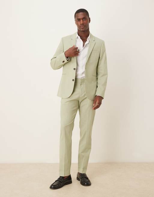 Asos ASOS DESIGN Linen Look Slim Suit In Green