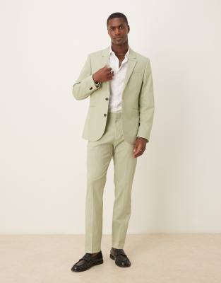 Asos ASOS DESIGN Linen Look Slim Suit In Green