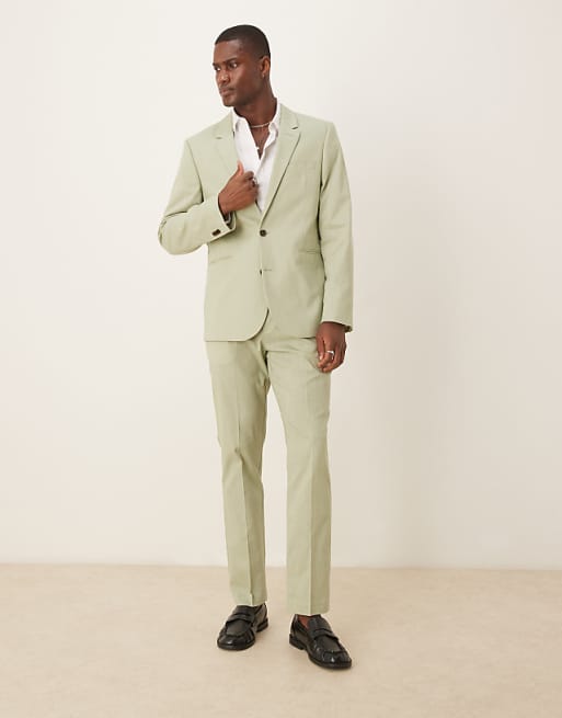 asos ASOS DESIGN linen look slim suit in green