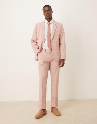Asos ASOS DESIGN Linen Look Slim Suit In Pink