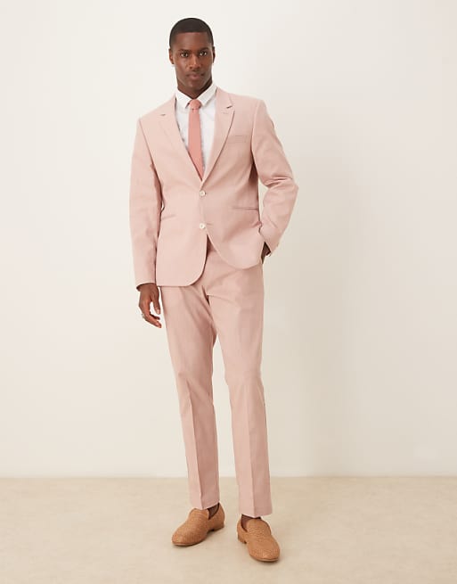 asos ASOS DESIGN linen look slim suit in pink