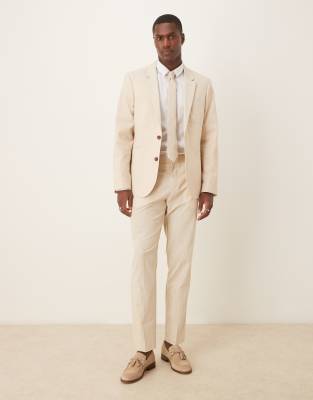 Asos ASOS DESIGN Linen Look Slim Suit In Stone