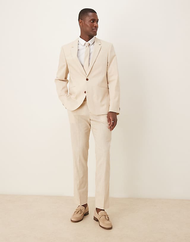 asos ASOS DESIGN linen look slim suit in stone