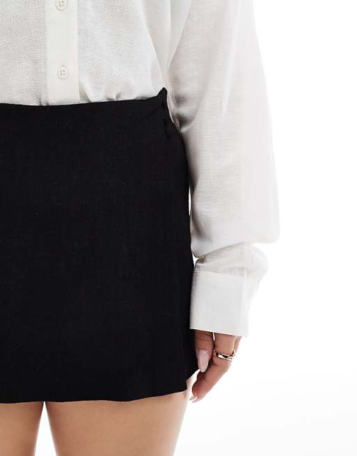 Asos ASOS DESIGN Linen Look Wrap Skort In Black