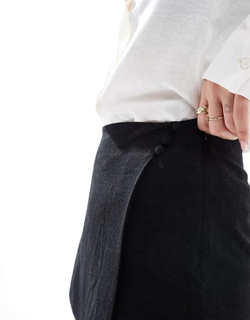 Asos ASOS DESIGN Linen Look Wrap Skort In Black