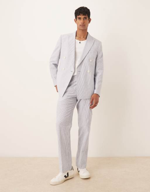 Asos ASOS DESIGN Linen Mix Suit In Blue Pinstripe