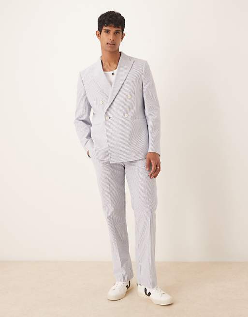 Asos ASOS DESIGN Linen Mix Suit In Blue Pinstripe