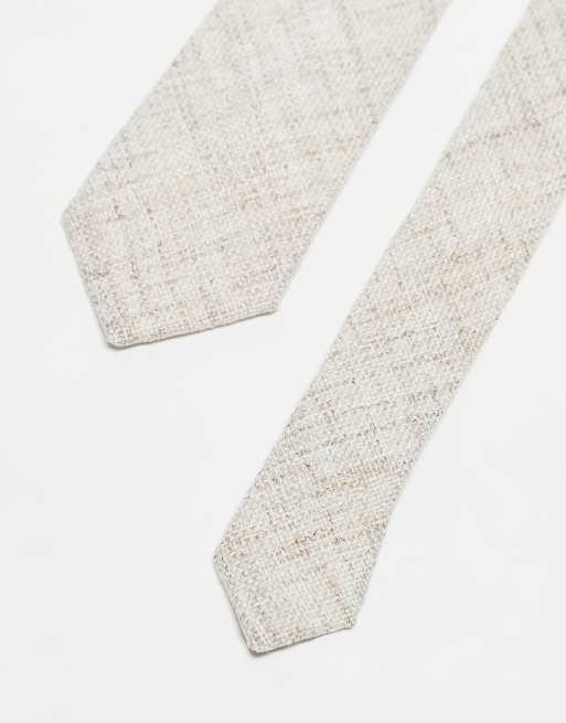 Asos ASOS DESIGN Linen Textured Tie In Neutral