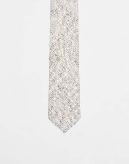 asos ASOS DESIGN linen textured tie in neutral