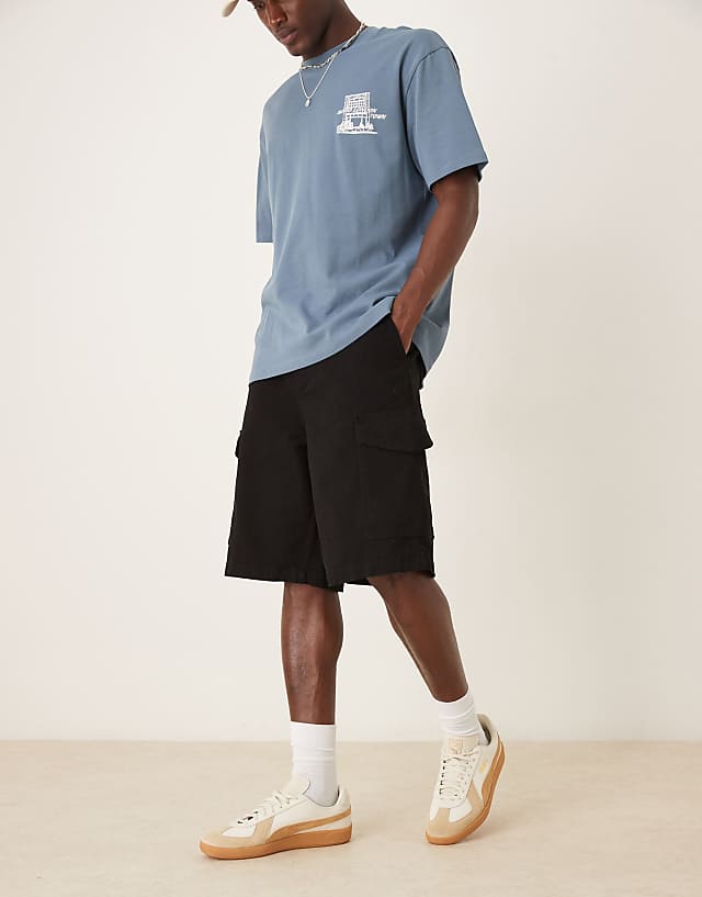 asos ASOS DESIGN long length cargo shorts in black