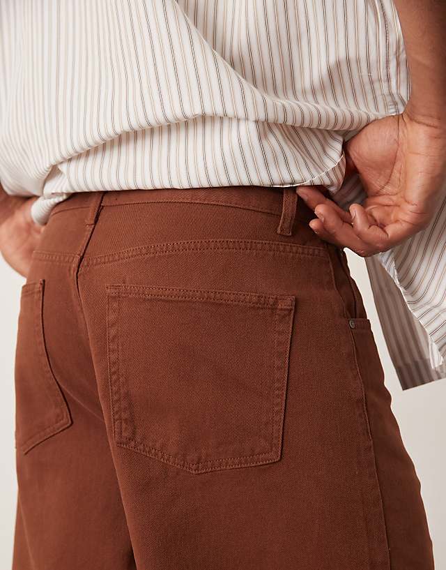 Asos ASOS DESIGN Long Length Denim Jort In Brown