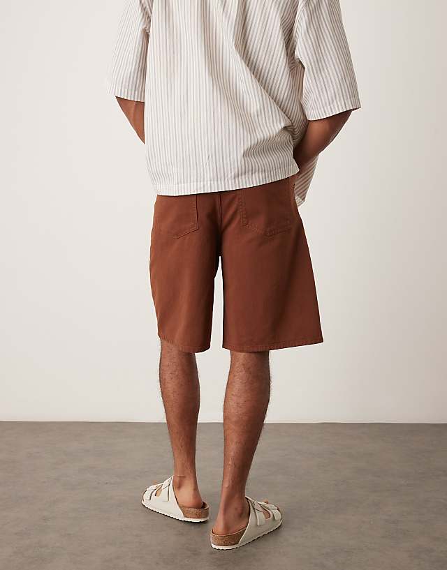 Asos ASOS DESIGN Long Length Denim Jort In Brown