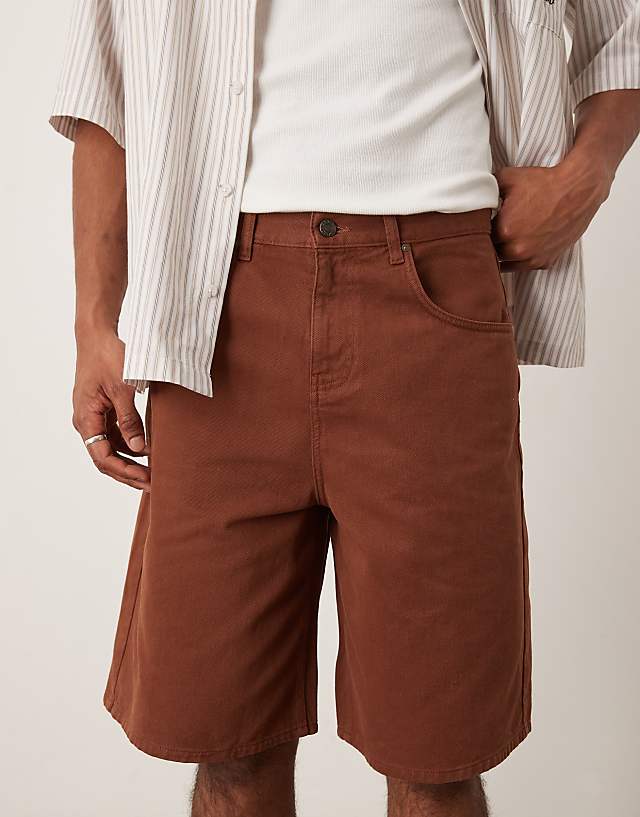 Asos ASOS DESIGN Long Length Denim Jort In Brown