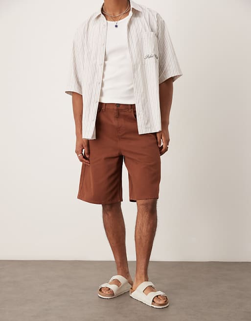 asos ASOS DESIGN long length denim jort in brown