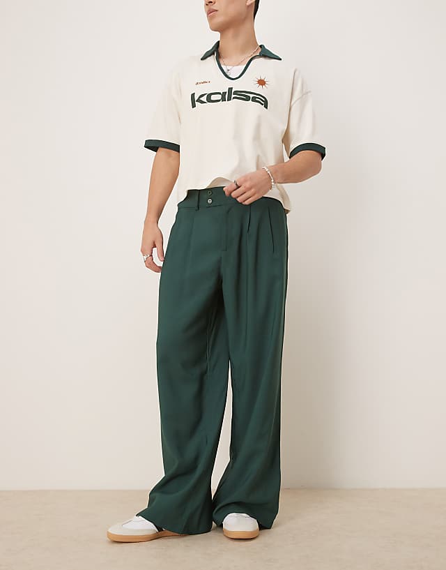 asos ASOS DESIGN loose fit smart trousers in green