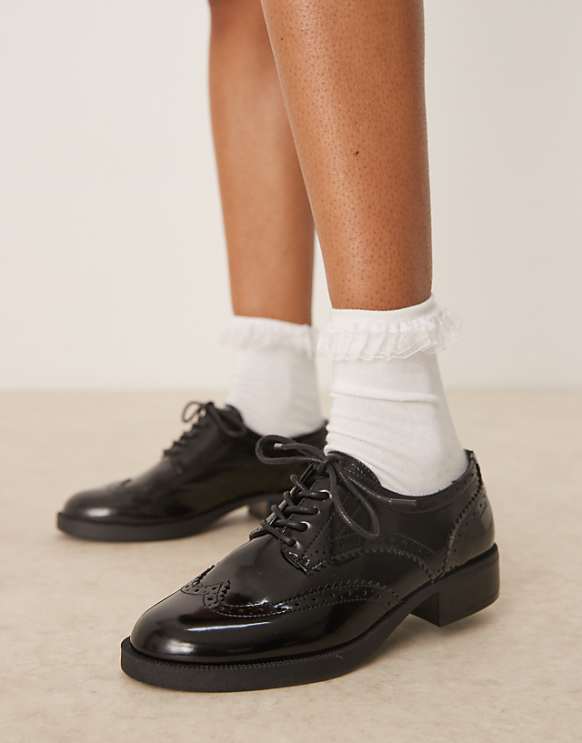 asos ASOS DESIGN Manny lace up flat shoes in black asos ASOS DESIGN Manny lace up flat shoes in black