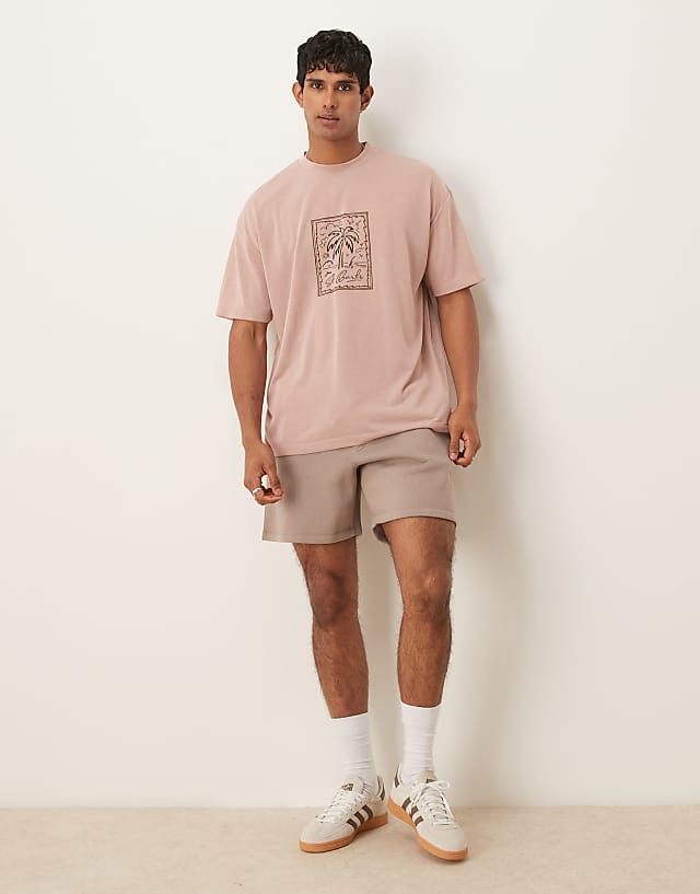 asos ASOS DESIGN mid-length short in beige
