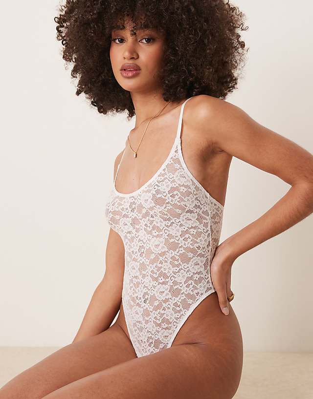 asos ASOS DESIGN Mila lace soft body in white