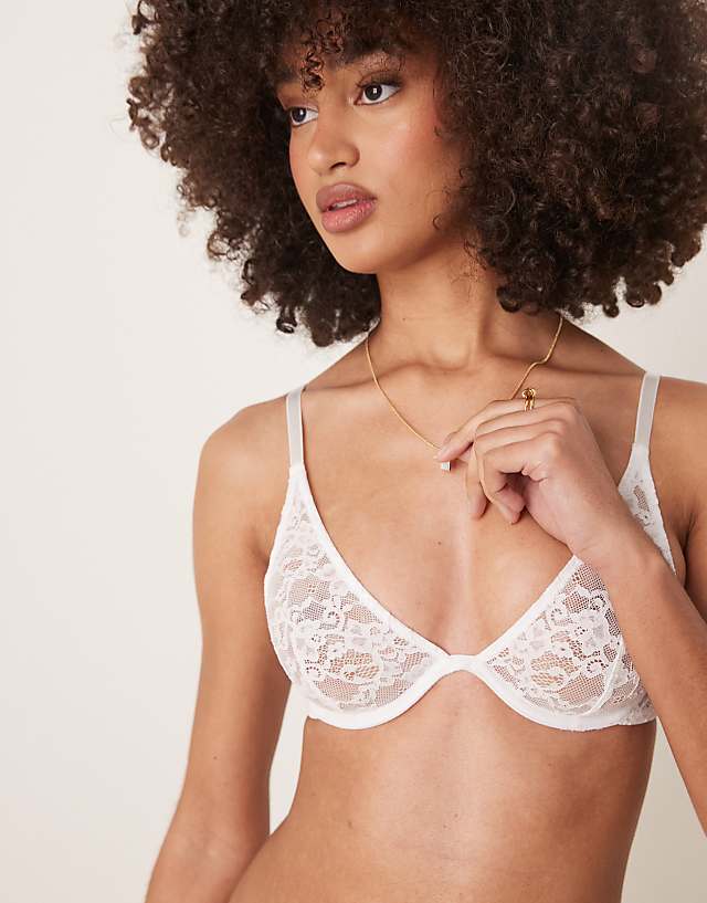 asos ASOS DESIGN Mila lace underwired bra in white