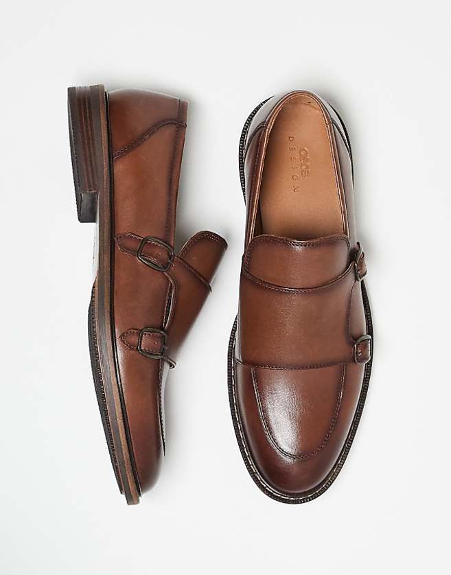 Asos ASOS DESIGN Monk Shoes In Tan Leather