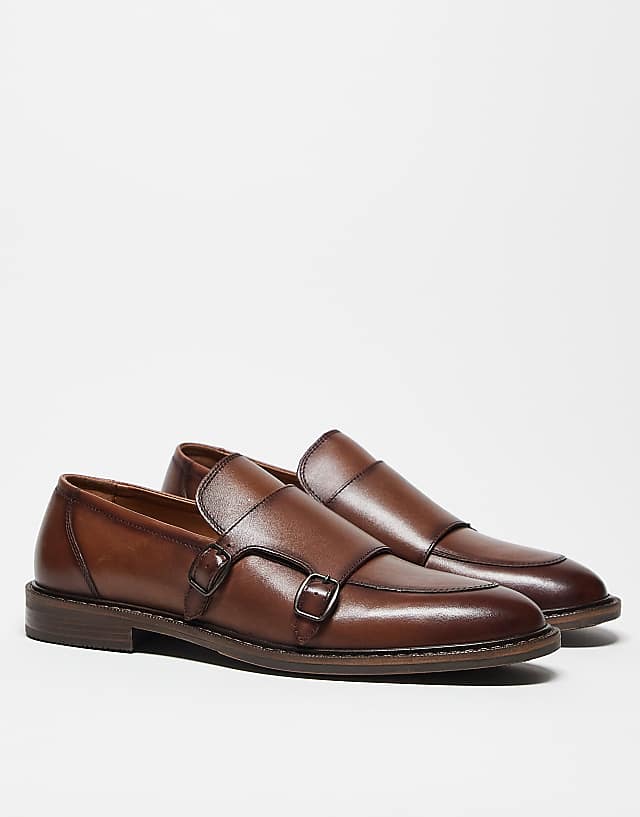 Asos ASOS DESIGN Monk Shoes In Tan Leather