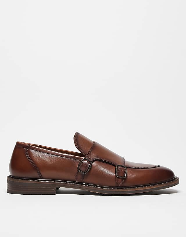 asos ASOS DESIGN monk shoes in tan leather