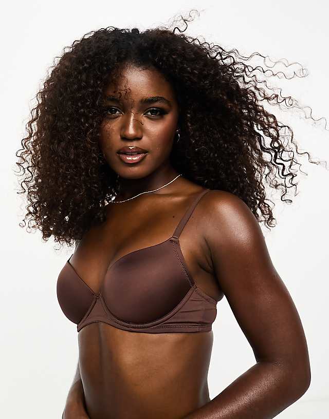 asos ASOS DESIGN moulded t-shirt bra in brown