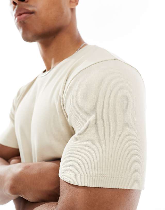 Asos ASOS DESIGN Muscle Fit Rib T-shirt In Beige