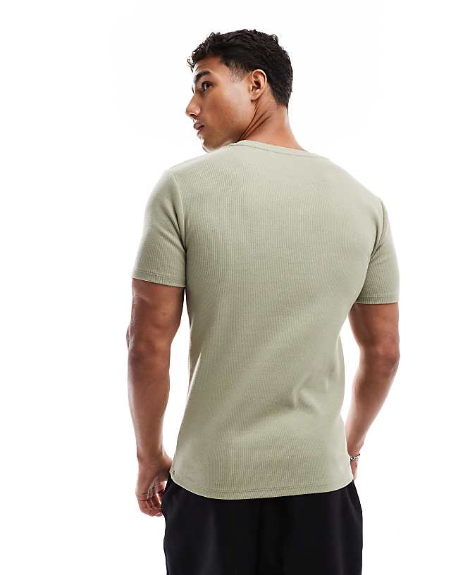 Asos ASOS DESIGN Muscle Fit Rib T-shirt In Khaki