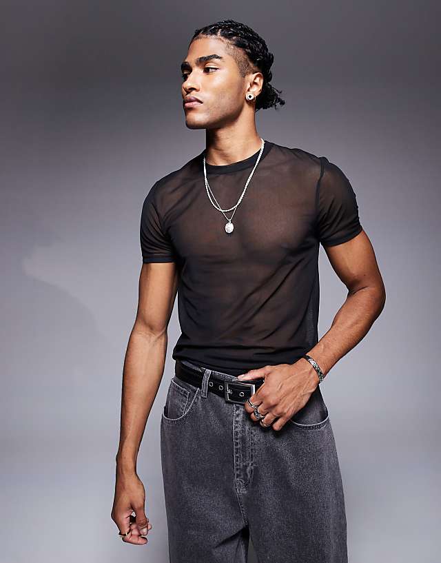 asos ASOS DESIGN muscle fit t-shirt in black mesh