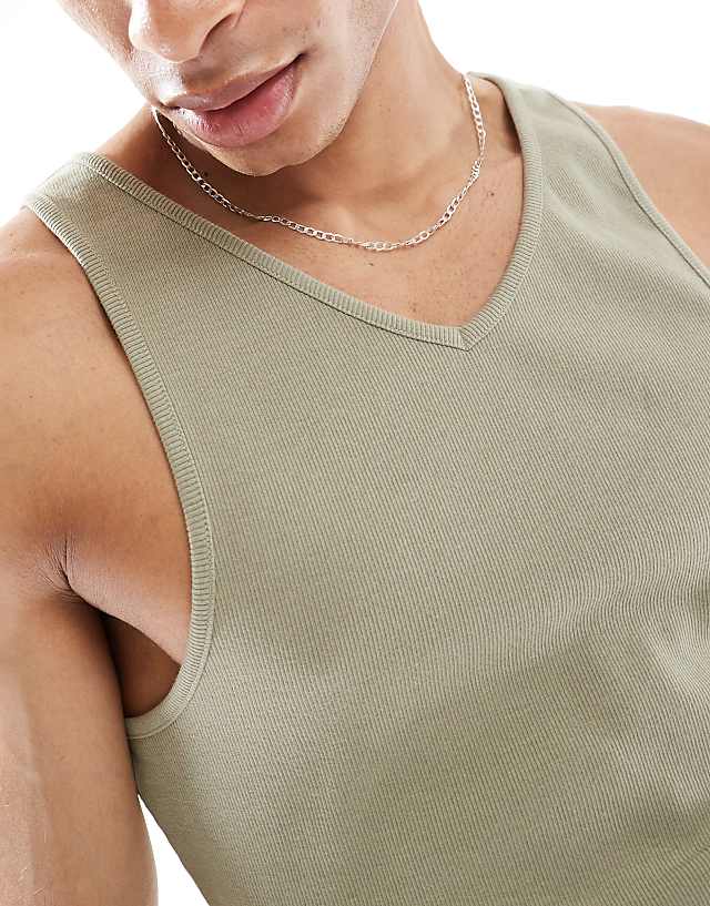 Asos ASOS DESIGN Muscle Rib Vest In Khaki