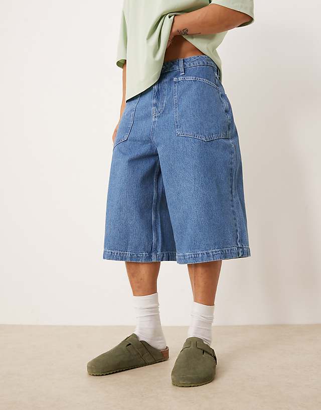 Asos ASOS DESIGN Oversized Denim Jorts In Mid Wash