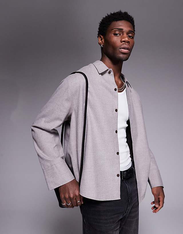 asos ASOS DESIGN oversized flannel shirt in grey