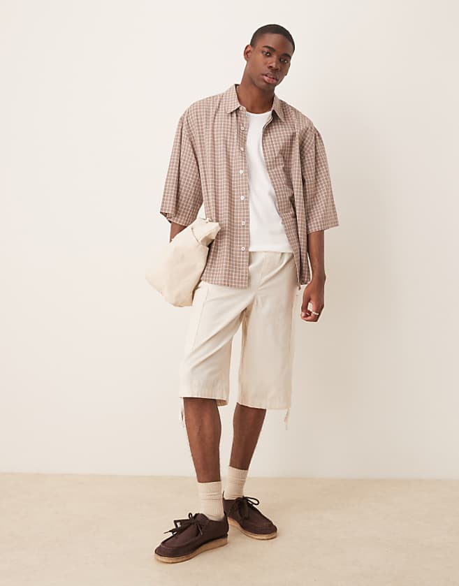 Asos ASOS DESIGN Oversized Shirt In Beige Check