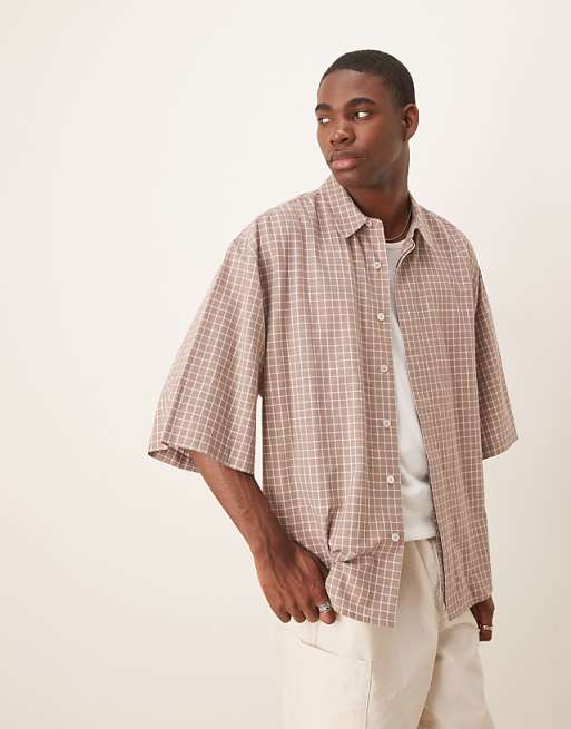 asos ASOS DESIGN oversized shirt in beige check